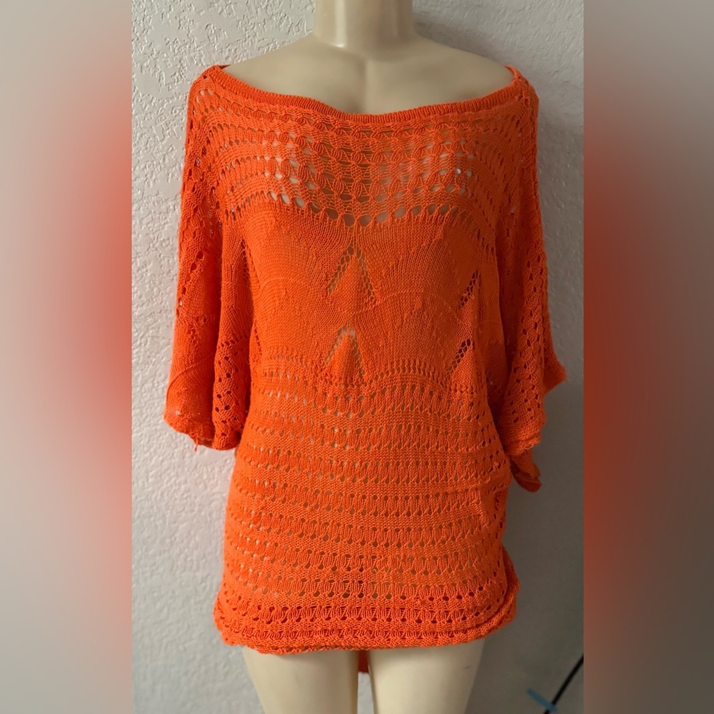 Say What? Vibrant Orange Knit Swim Coverup knit soft stretchy